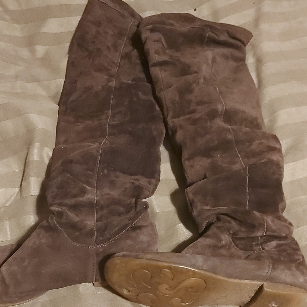 Brown Suede Knee-High Boots